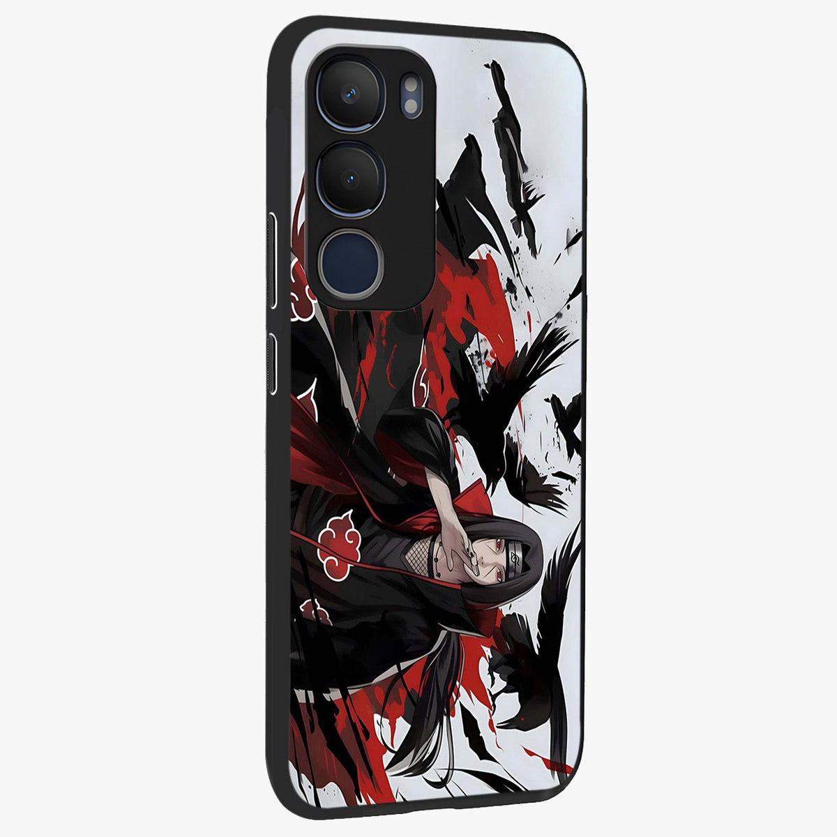 Crimson Crow Illusion Glass Case upright view showcasing striking crow illusion artwork with intense crimson theme.
