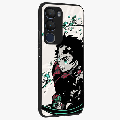Demon Slayer Glass Case upright view showcasing powerful anime artwork with intense warrior theme.