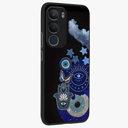 Galactic Charm Cluster Glass Case upright view showcasing glowing cosmic charm artwork with magical celestial style.