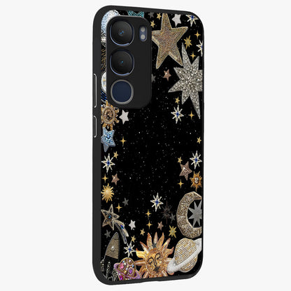 Galactic Jewel Stars Glass Case upright view showcasing glittering star jewel artwork with vibrant galaxy theme.