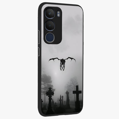 Graveyard Shadow Descent Glass Case upright view showcasing haunting graveyard artwork with dramatic dark theme.