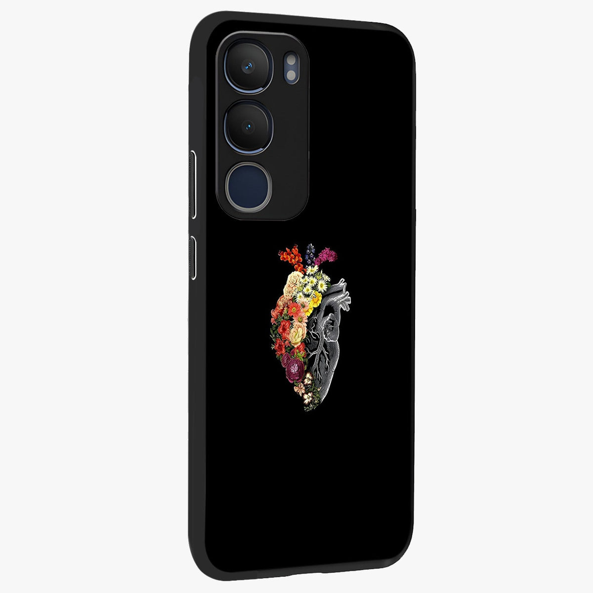 Heart With Flowers Glass Case upright view showcasing decorative heart and floral artwork with sweet romantic theme.