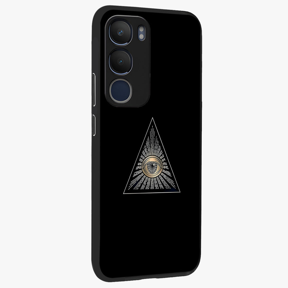 Illuminati Evil Glass Case upright view showcasing striking illuminati artwork with mysterious symbolic theme.