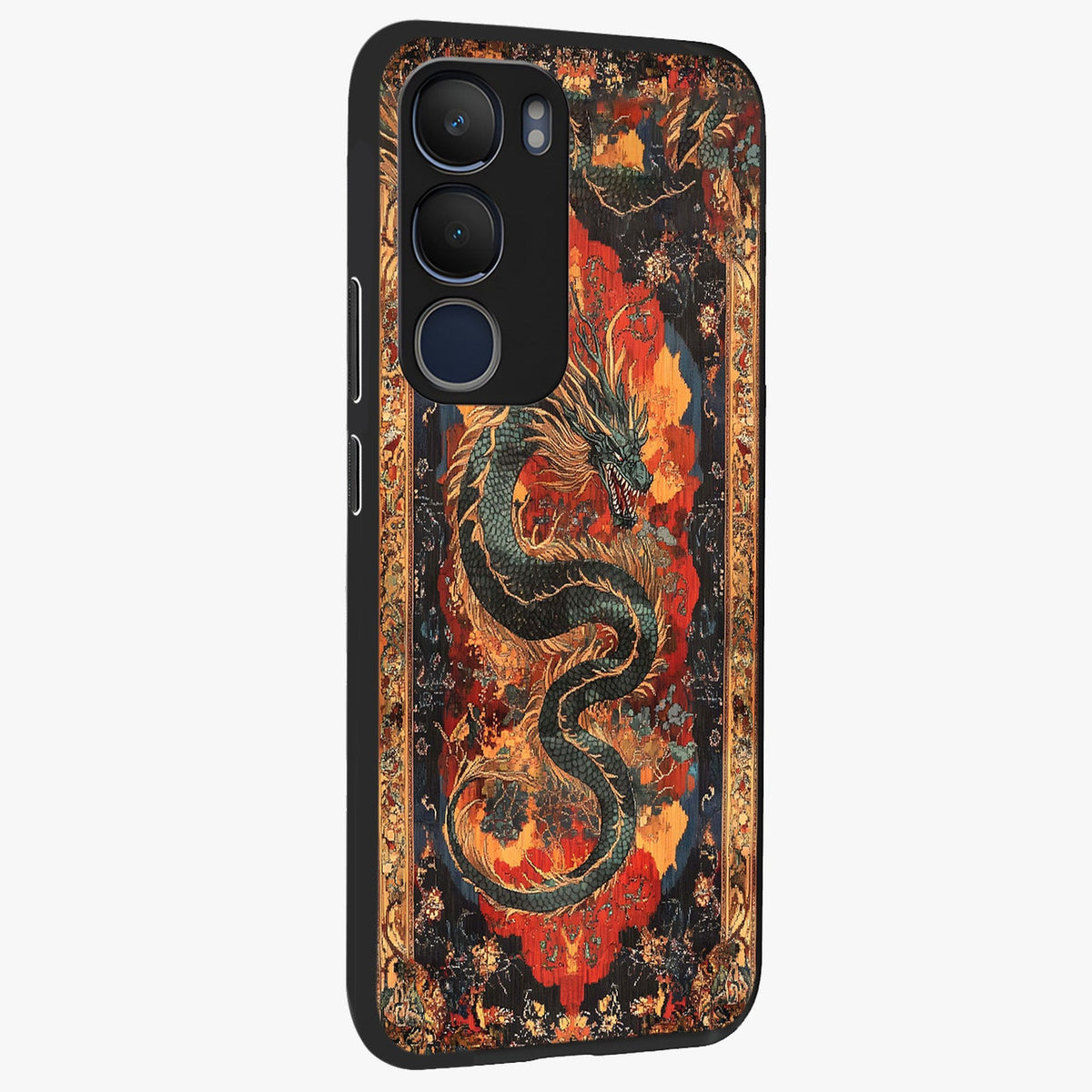 Inferno Dragon Soul Glass Case upright view showcasing intense dragon artwork with fantasy fire theme.