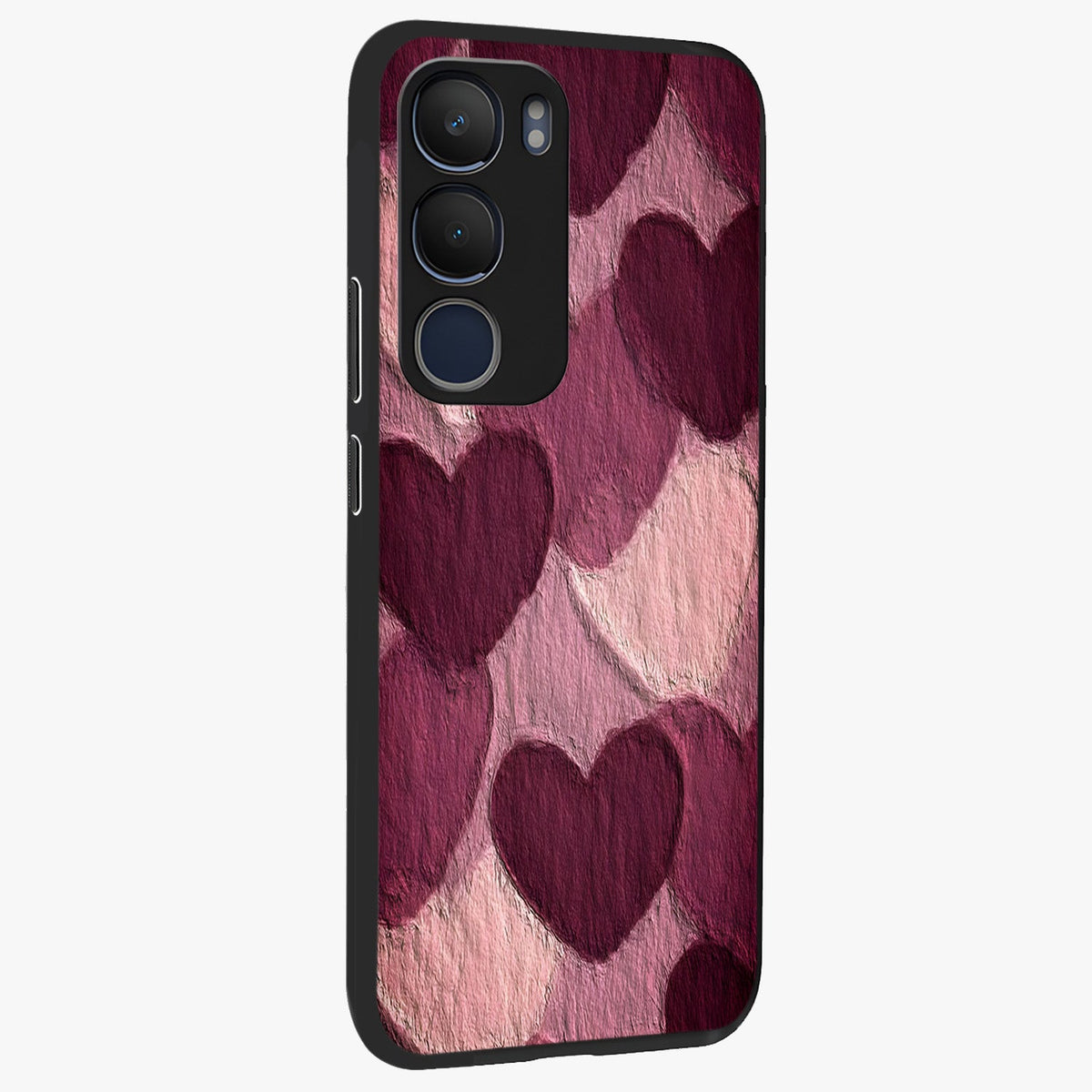 Layered Paper Hearts Glass Case upright view showcasing decorative layered heart artwork with sweet love theme.