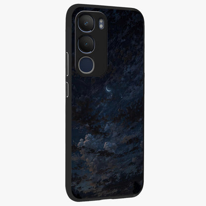 Lunar Veil Silence Glass Case upright view showcasing calm moon themed artwork with serene night atmosphere.