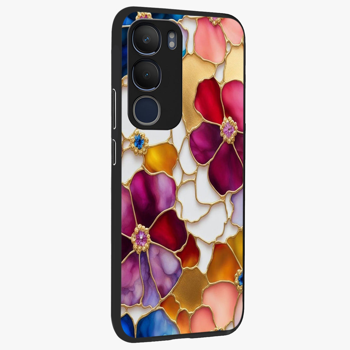 Marble Flower Pattern Glass Case upright view showcasing decorative marble flower artwork with refined style.