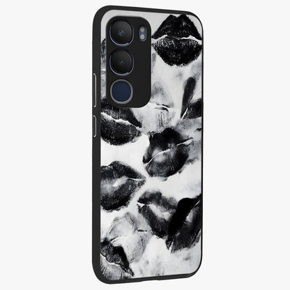 Midnight Kiss Marks Glass Case upright view showcasing stylish kiss mark artwork with trendy romantic theme.