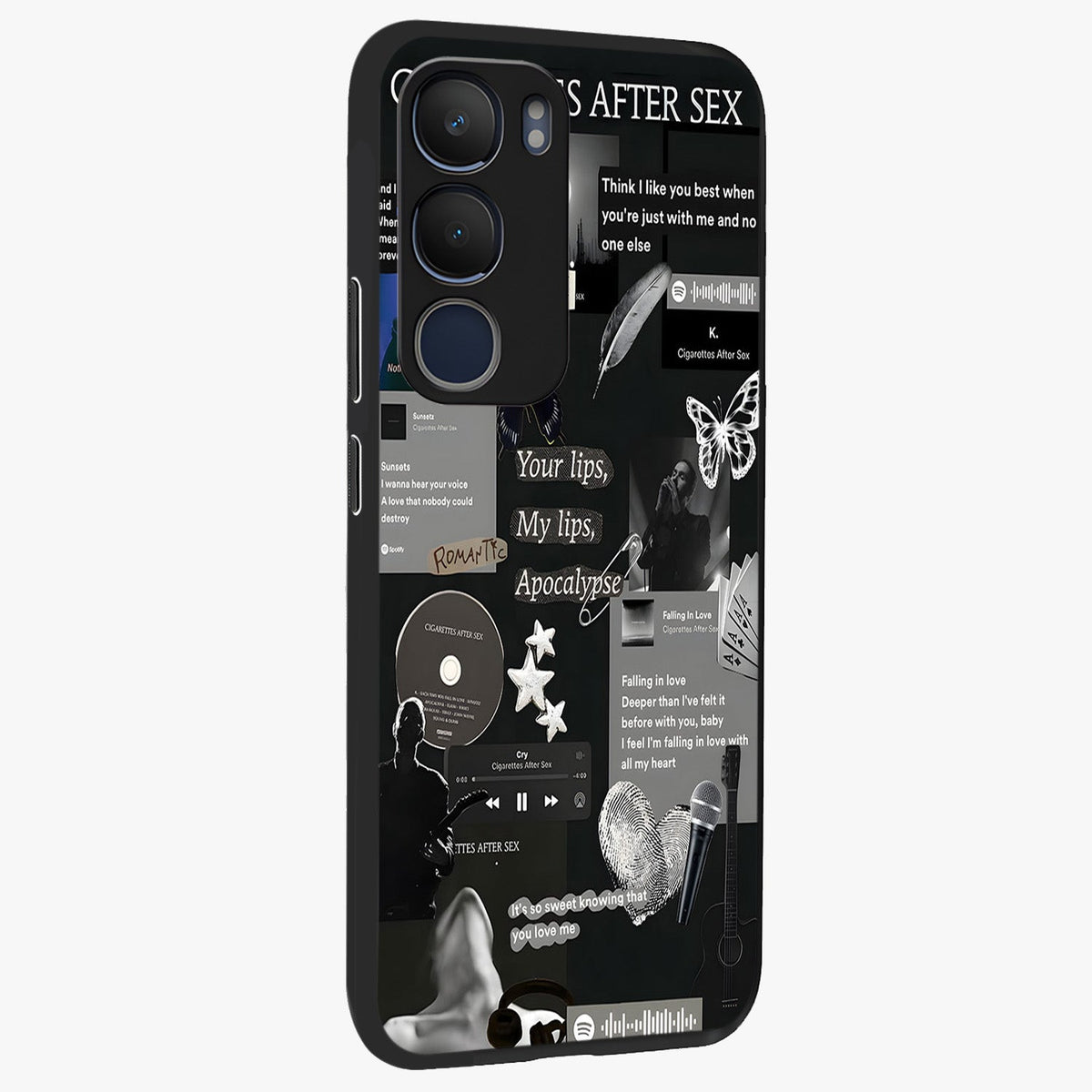 Midnight Love Echo Glass Case upright view showcasing expressive romantic artwork with dreamy midnight theme.