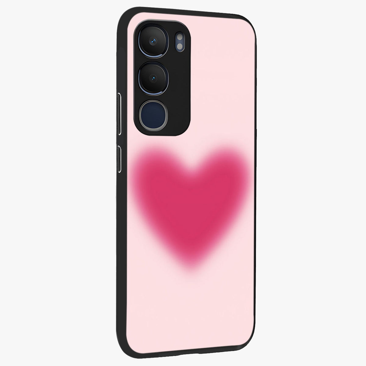 Pink Aura Heart Glass Case upright view showcasing romantic heart artwork with soft pastel theme.