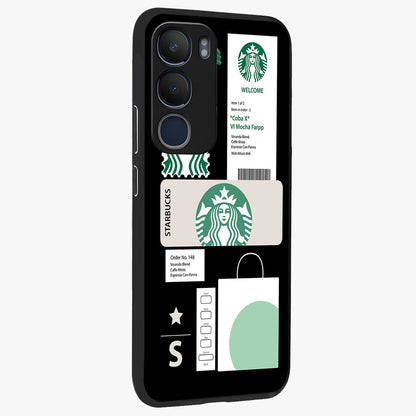 Starbucks Mocha Glass Case upright view showcasing trendy coffee inspired artwork with modern lifestyle theme.