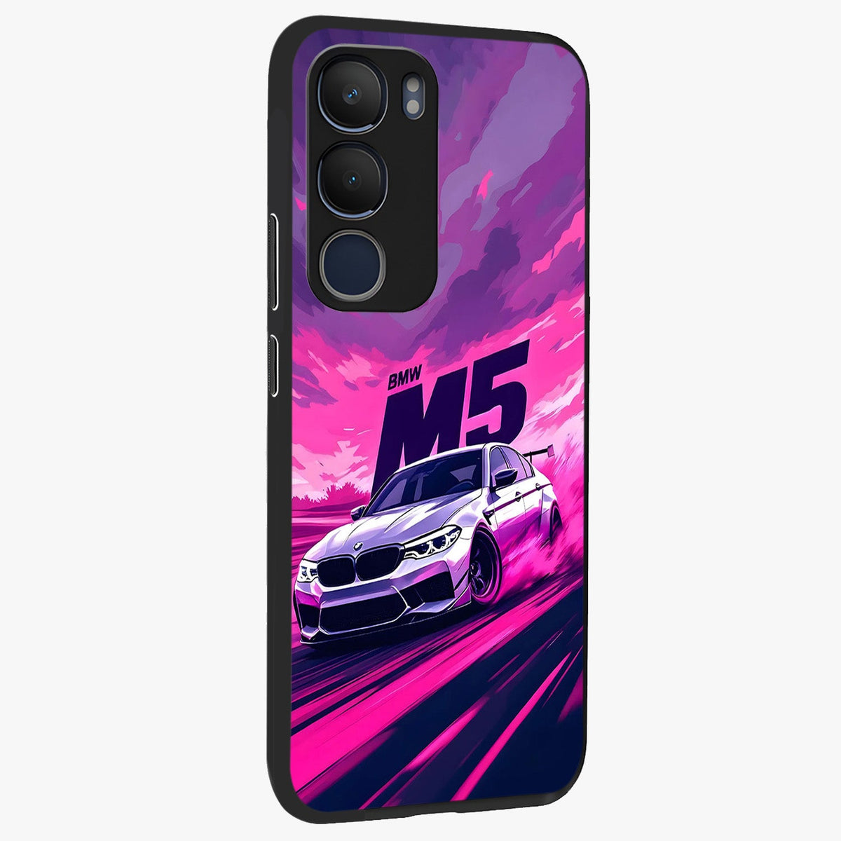 Velocity Drift Pulse Glass Case upright view showcasing powerful racing artwork with energetic motorsport theme.
