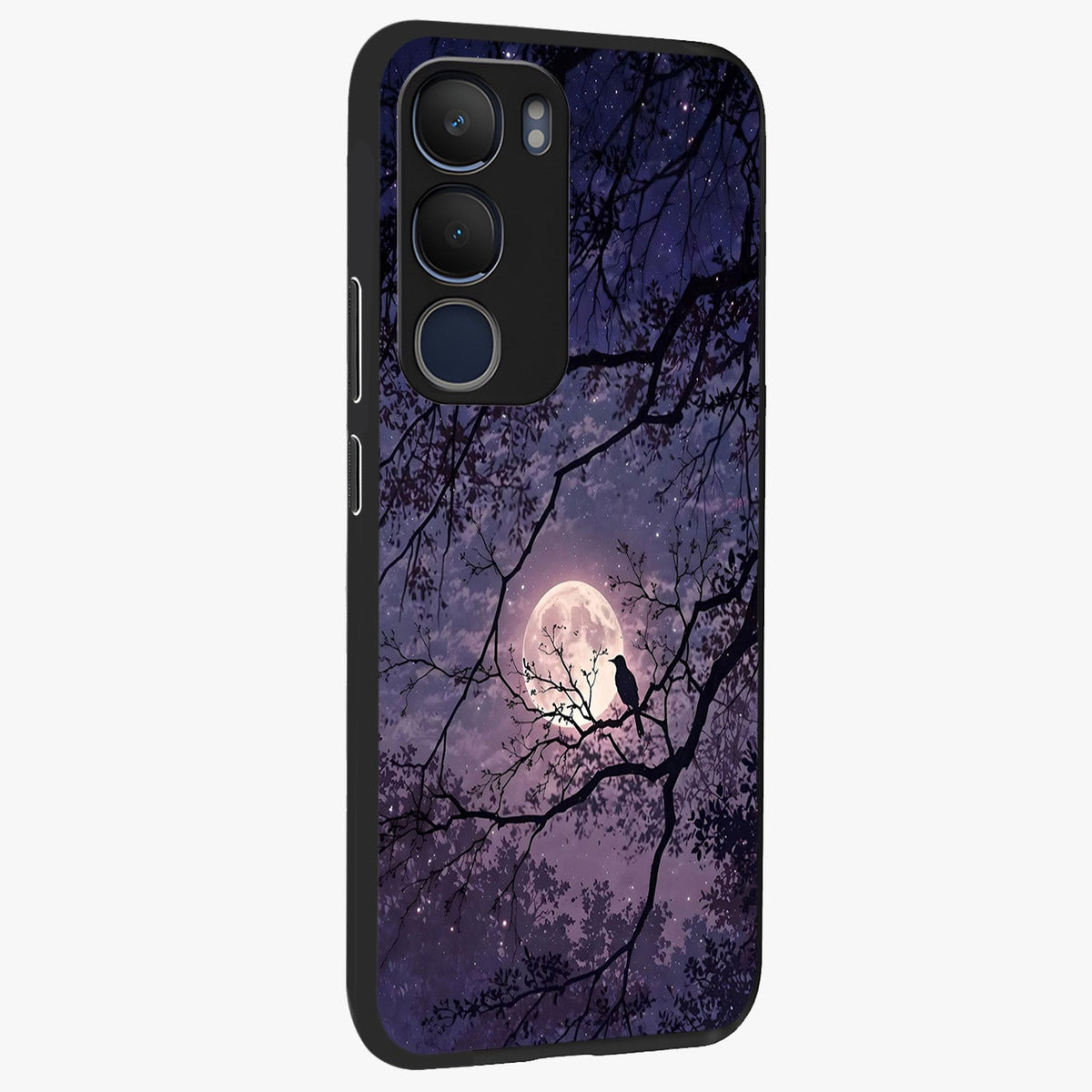 Whispering Moon Silence Glass Case upright view showcasing peaceful moon artwork with tranquil celestial theme.