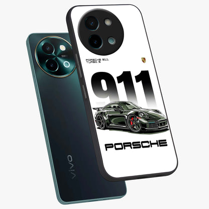 911 Turbo Dominance Glass Case displayed in premium angled mockup highlighting sporty car illustration and sleek glass surface.