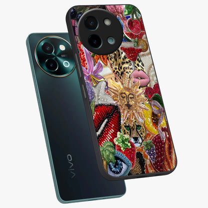 Beaded Fashion Jungle Glass Case displayed in angled mockup highlighting colorful fashion bead design and artistic pattern.