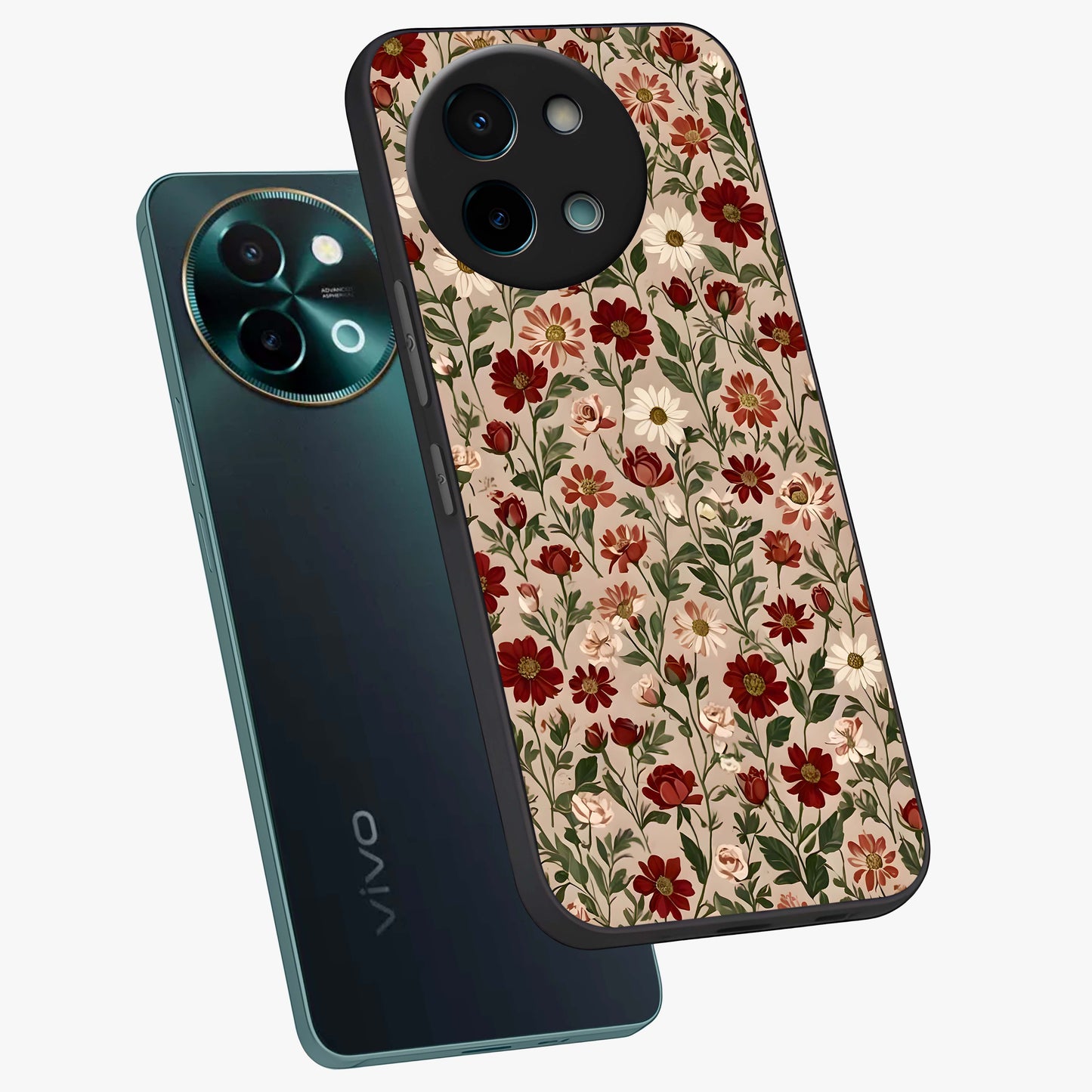 Biege Flower With Leaf Glass Case displayed in angled mockup highlighting minimal floral leaf design and elegant aesthetic.