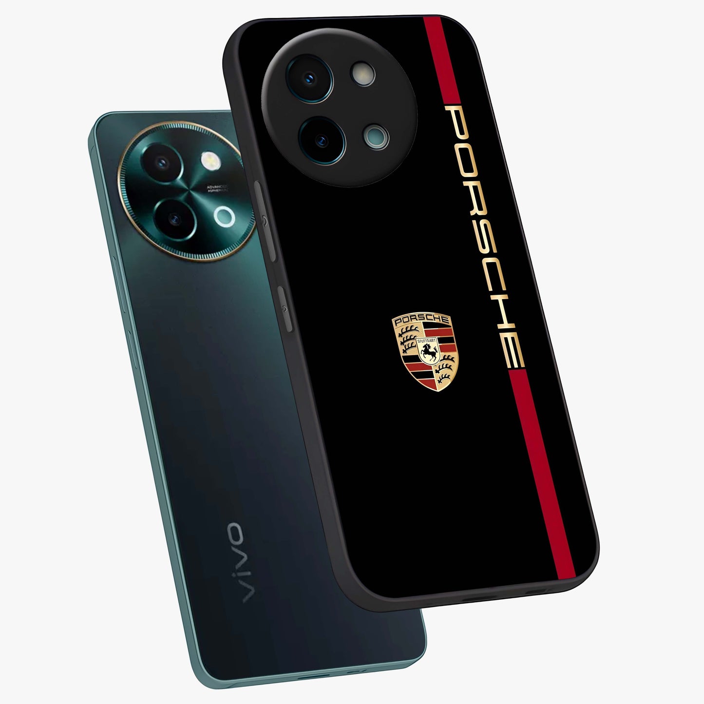 Black Minimal Porsche Glass Case displayed in angled mockup highlighting modern minimal car illustration and clean aesthetic design.