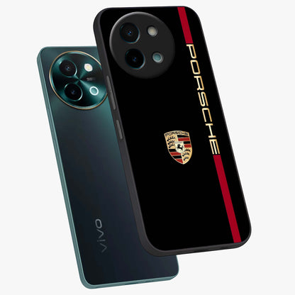 Black Minimal Porsche Glass Case displayed in angled mockup highlighting modern minimal car illustration and clean aesthetic design.