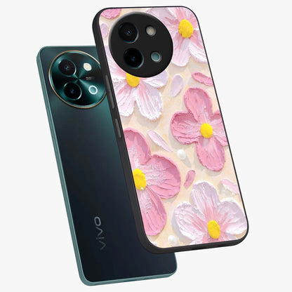 Blush Bloom Texture Glass Case displayed in angled mockup highlighting subtle bloom pattern with aesthetic pastel design.