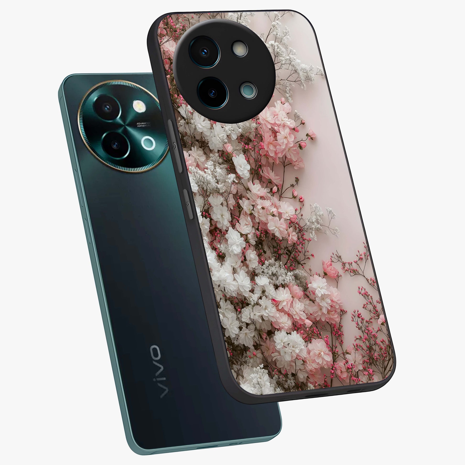 Blush Blossom Cloud Glass Case displayed in angled mockup highlighting soft cloud and blossom design with pastel aesthetic.