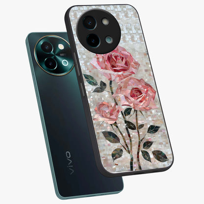 Blush Mosaic Bloom Glass Case displayed in angled mockup highlighting artistic mosaic flower pattern with aesthetic design.
