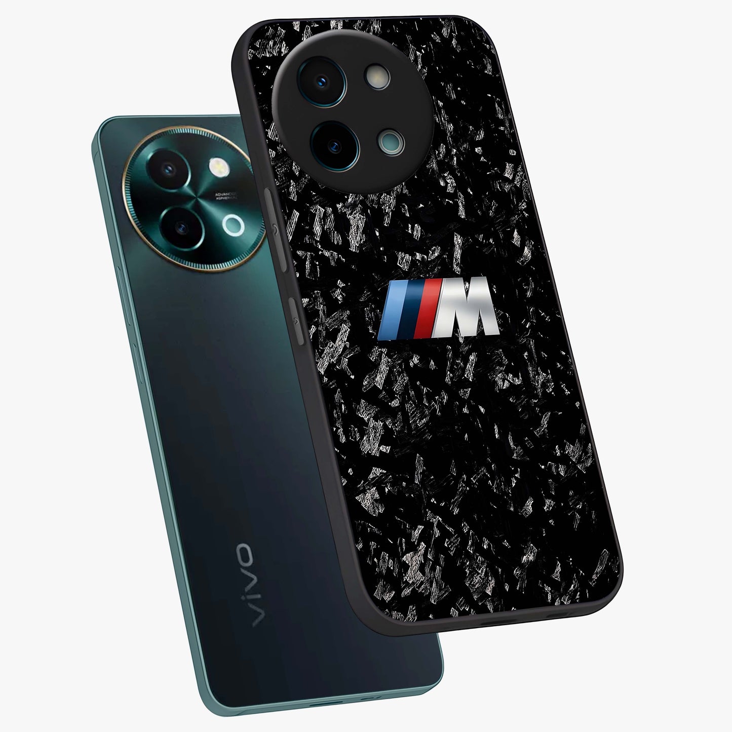 Carbon Speed Mark Glass Case displayed in angled mockup highlighting racing inspired carbon design and sleek aesthetic style.