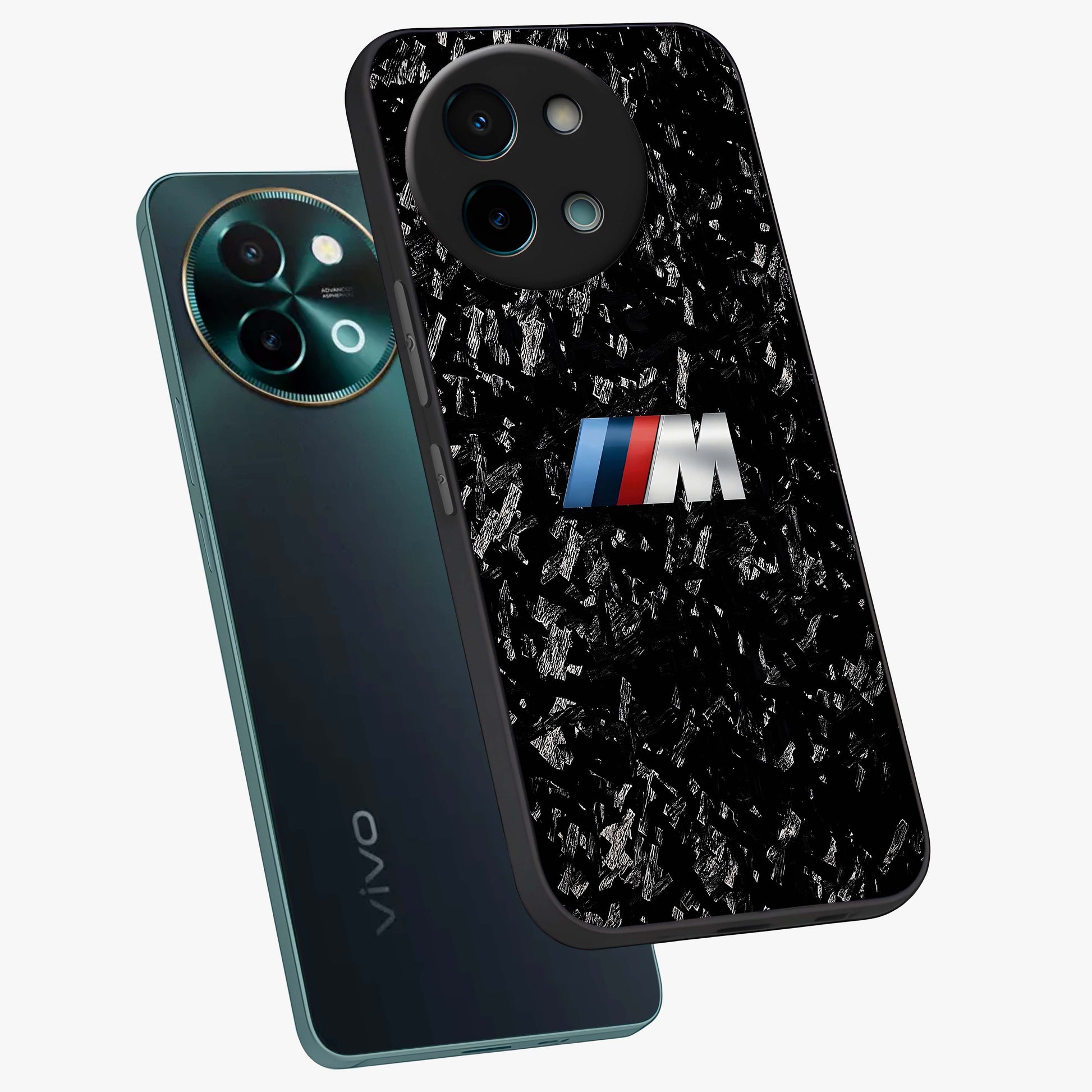 Carbon Speed Mark Glass Case displayed in angled mockup highlighting racing inspired carbon design and sleek aesthetic style.