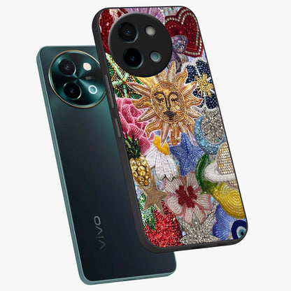 Celestial Floral and Playful Glass Case displayed in angled mockup highlighting playful floral design with dreamy celestial elements.