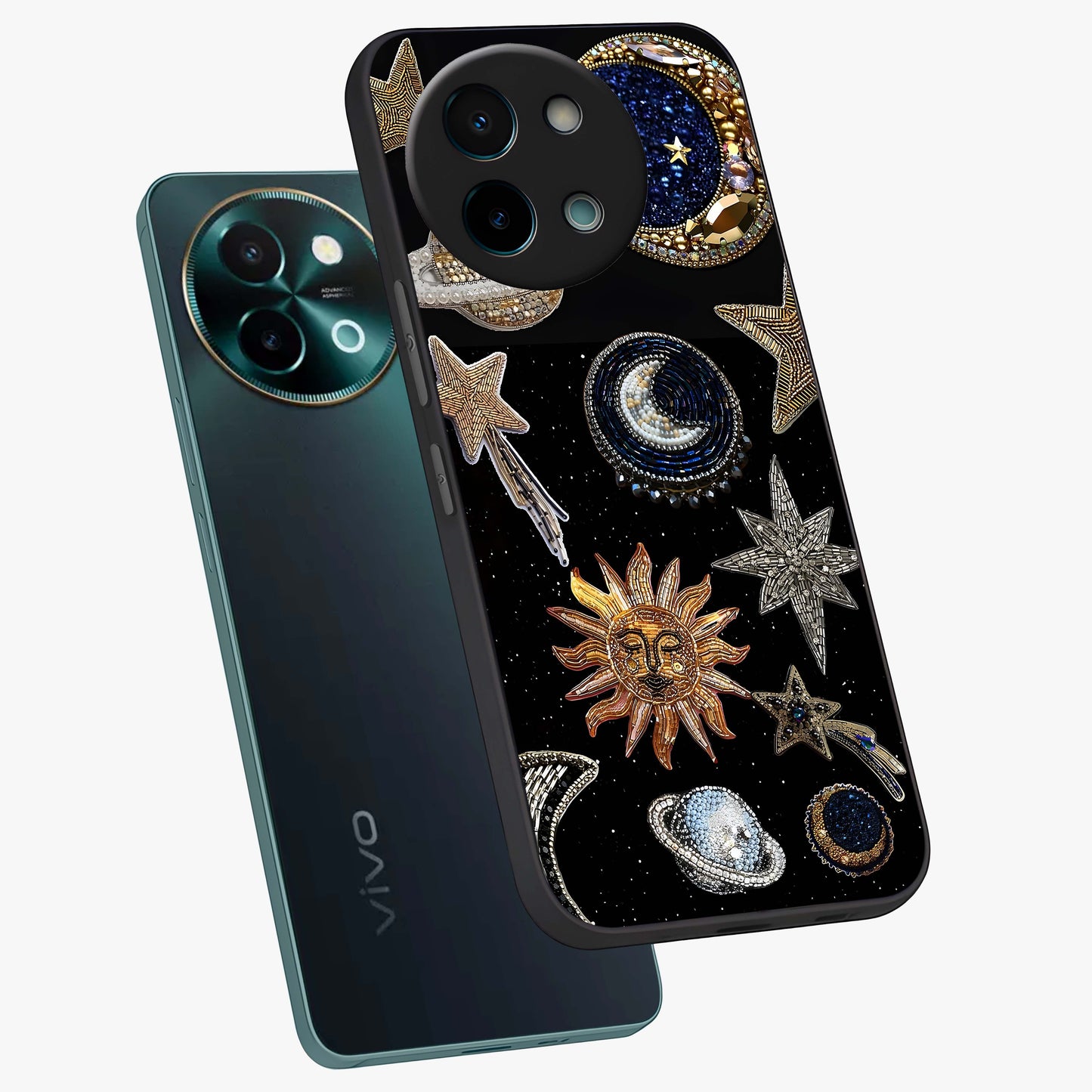 Celestial Gem Constellations Glass Case displayed in angled mockup highlighting gemstone inspired constellation design.