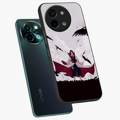 Crimson Crow Ascension Glass Case displayed in angled mockup highlighting powerful crow illustration with dark crimson aesthetic.