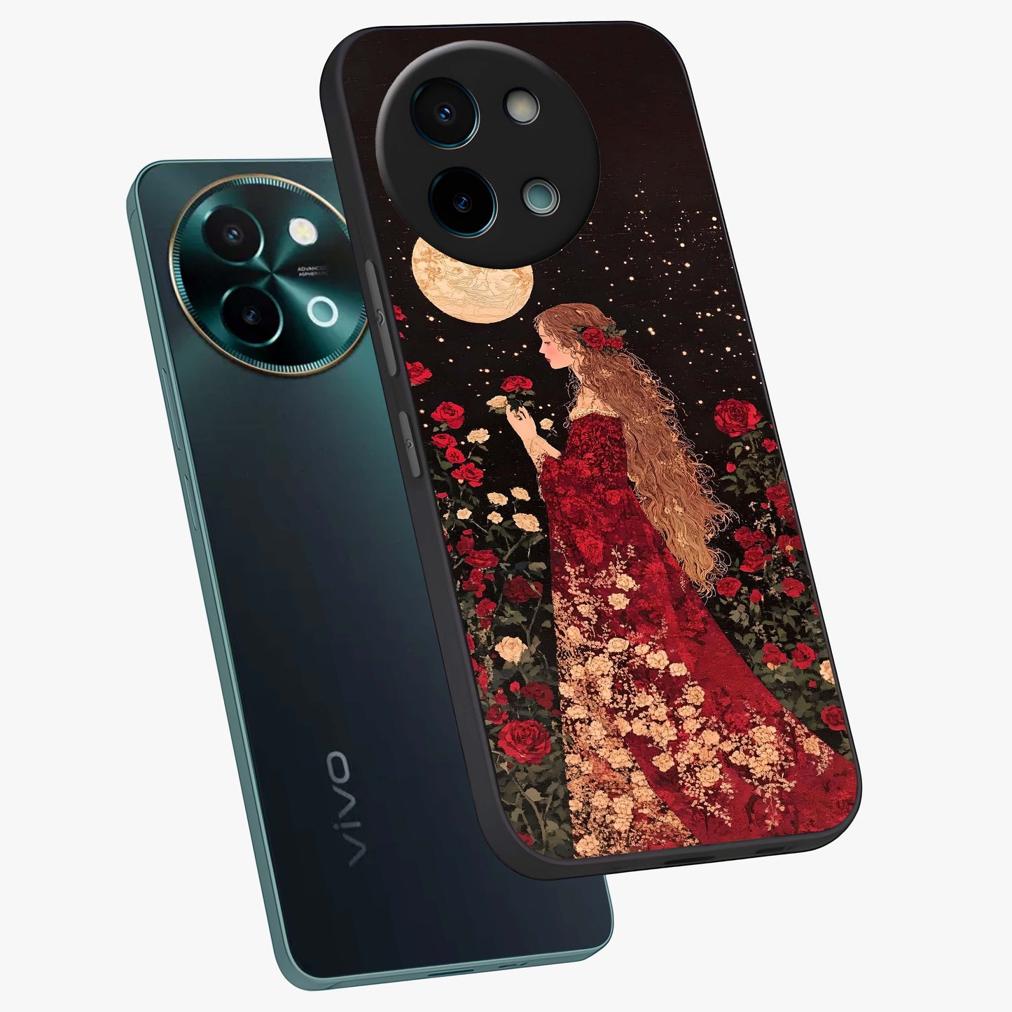 Crimson Dreams Glass Case displayed in angled mockup highlighting soft crimson aesthetic design with artistic theme.