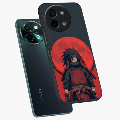 Crimson Moon Warlord Glass Case displayed in angled mockup highlighting dramatic crimson moon design with fantasy aesthetic.