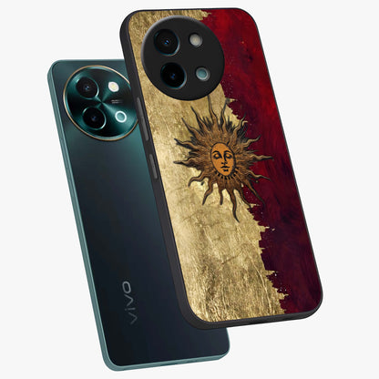 Crimson Sun Majesty Glass Case displayed in angled mockup highlighting majestic crimson sun design with bold aesthetic style.