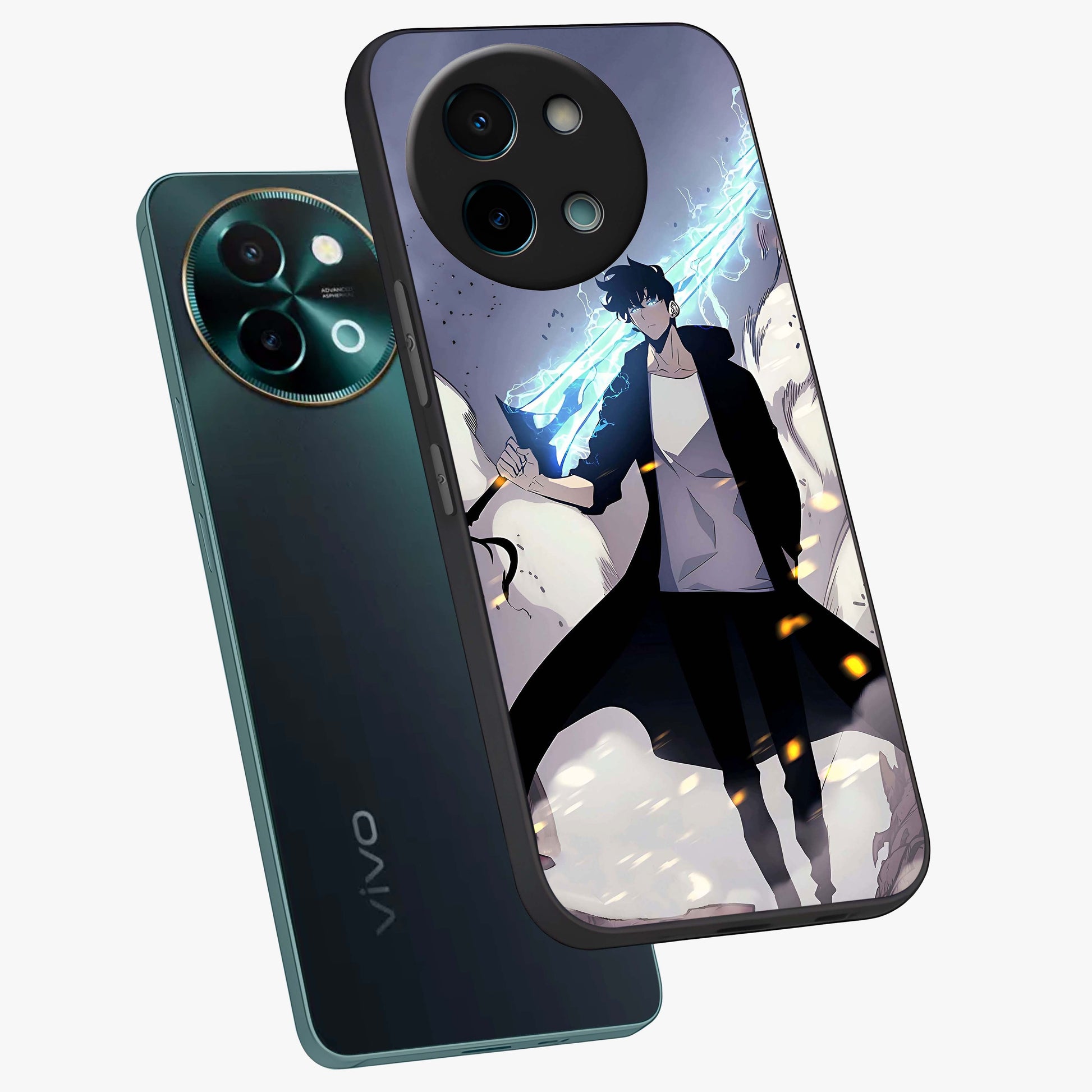 Dark Lightning Anime Warrior Glass Case displayed in angled mockup highlighting powerful lightning themed anime illustration.