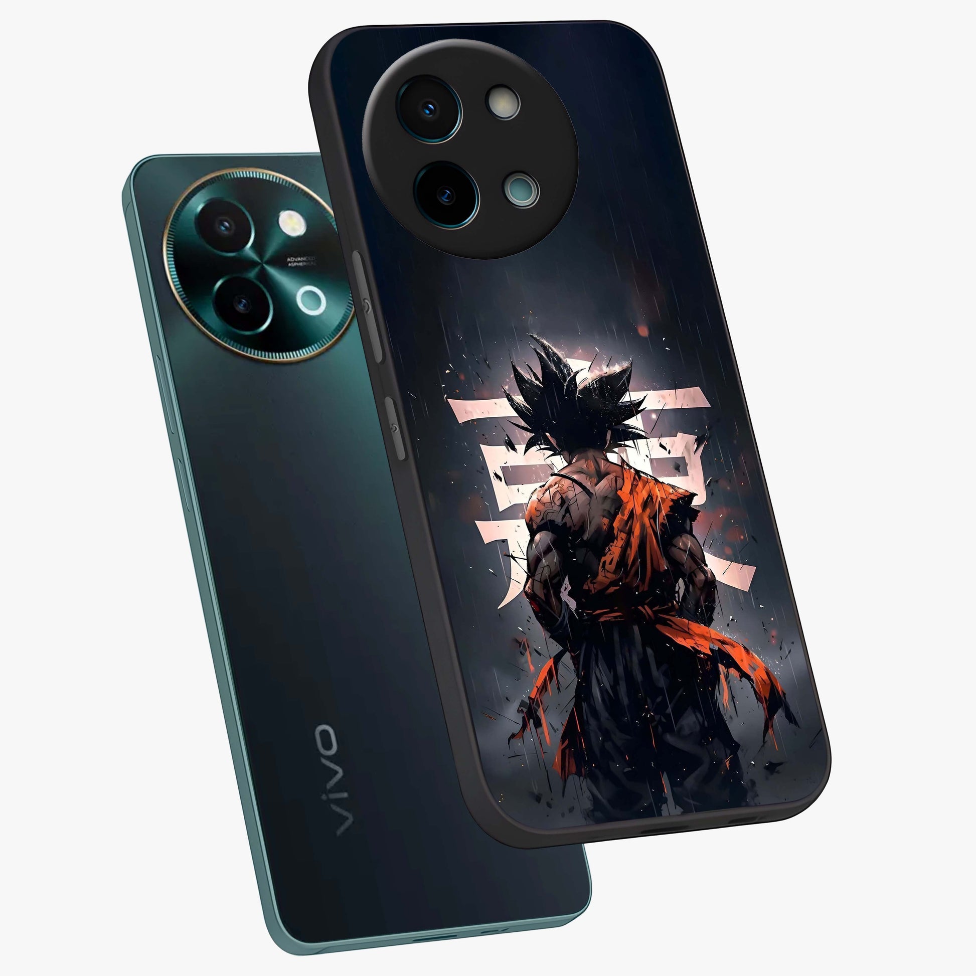 Dark Warrior In Rain Glass Case displayed in angled mockup highlighting dramatic warrior illustration with dark rain aesthetic.