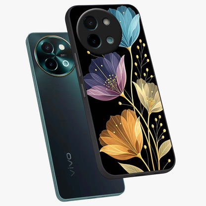 Delicate Multicolor Flowers Glass Case displayed in angled mockup highlighting colorful flower pattern with soft aesthetic style.