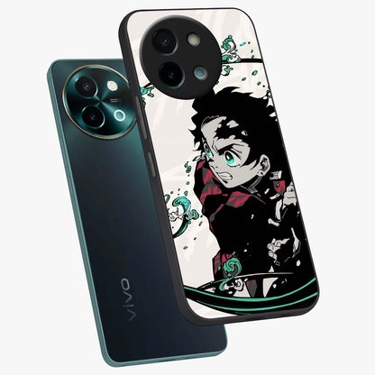 Demon Slayer Glass Case displayed in angled mockup highlighting dramatic anime character design with action aesthetic.