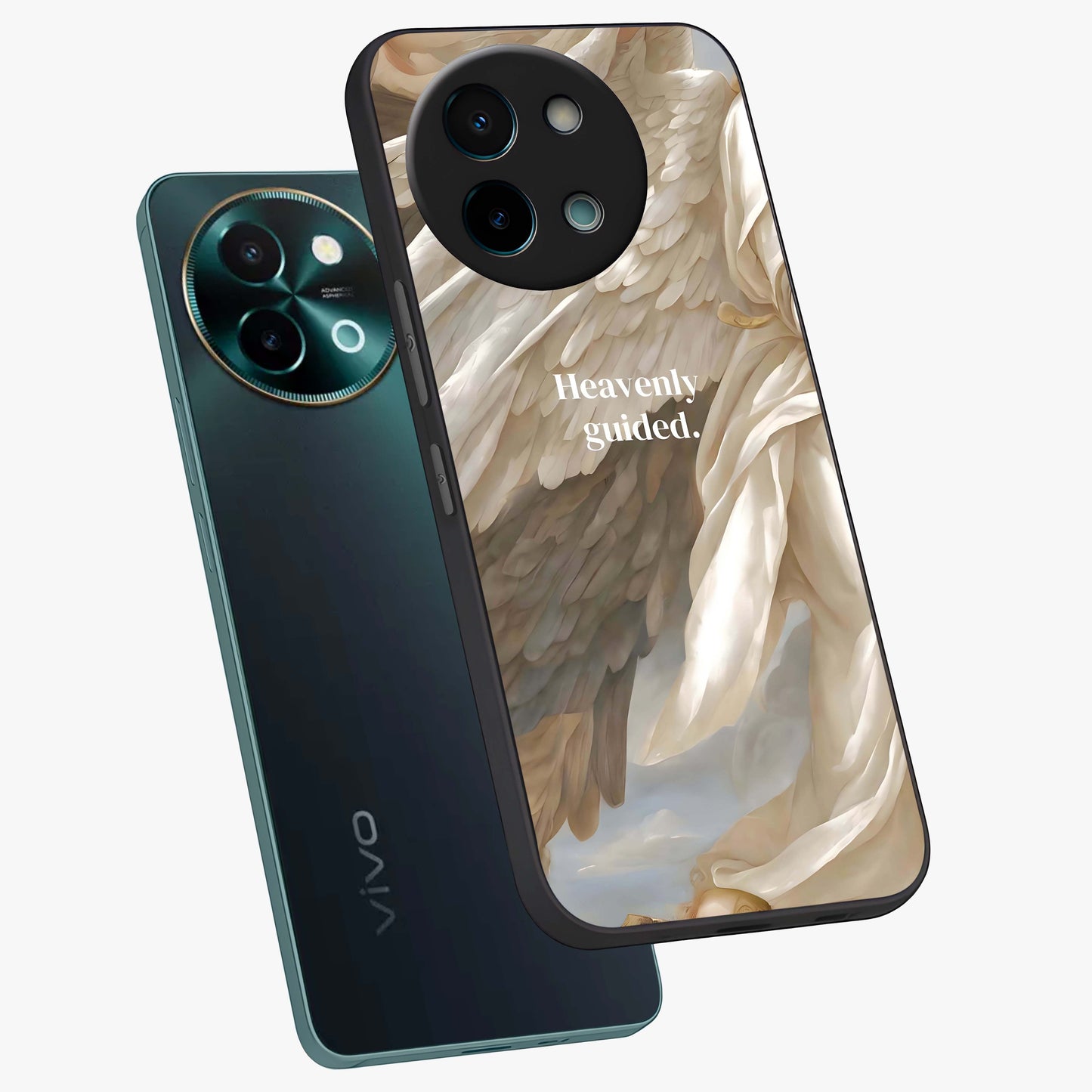 Divine Winged Grace Glass Case displayed in angled mockup highlighting graceful wing design with divine aesthetic style.