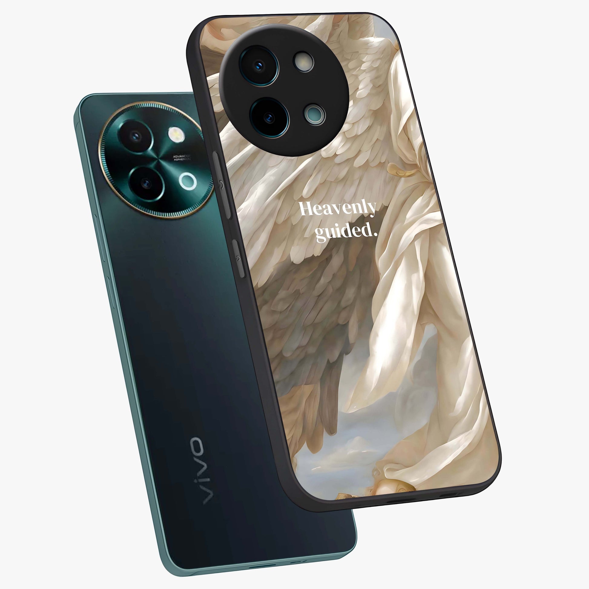 Divine Winged Grace Glass Case displayed in angled mockup highlighting graceful wing design with divine aesthetic style.
