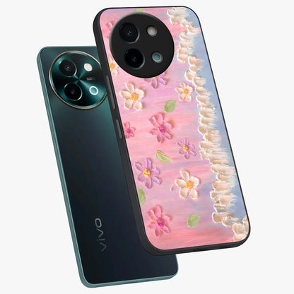 Dreamy Painted Garden Glass Case displayed in angled mockup highlighting colorful garden illustration with dreamy aesthetic style.
