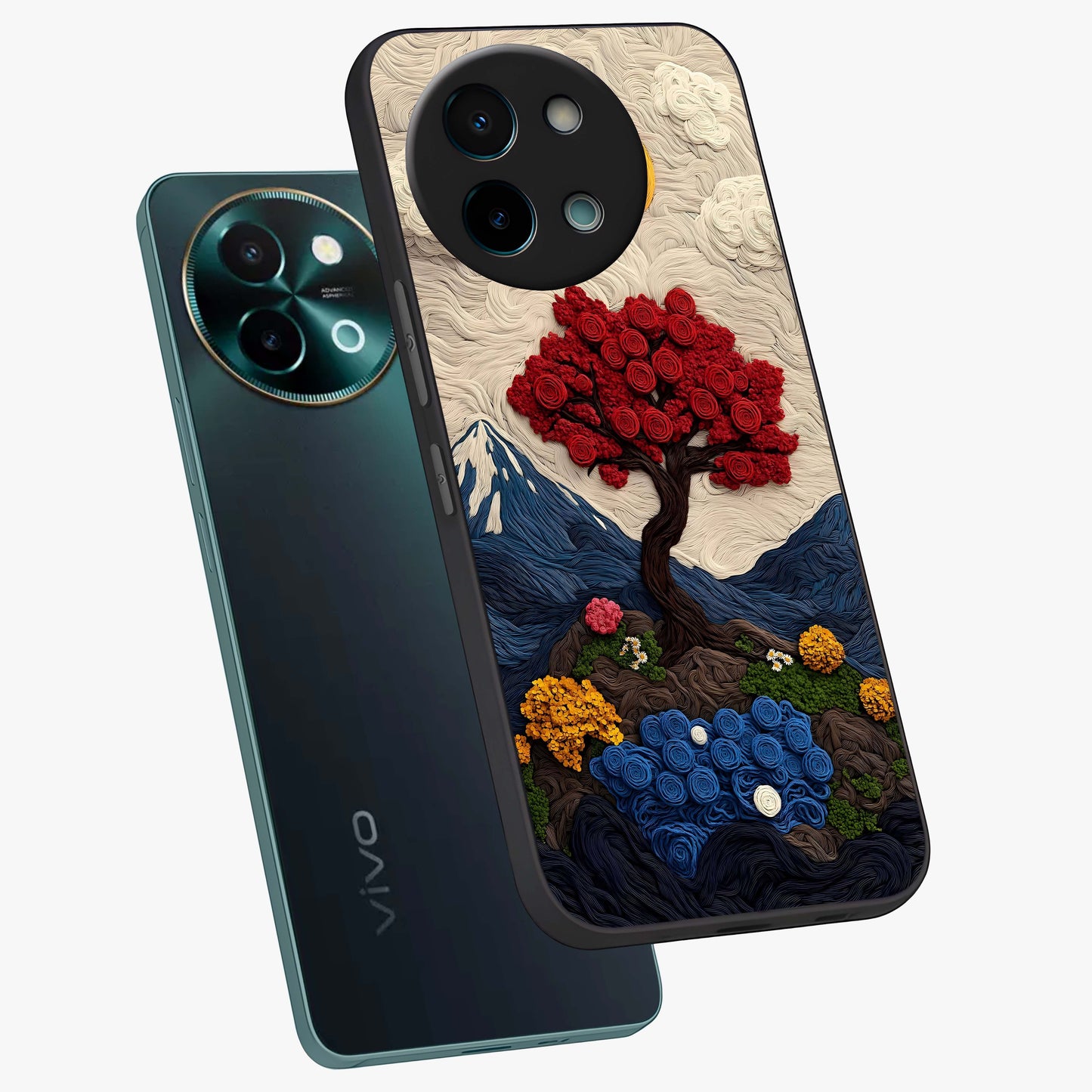 Eternal Nature Tapestry Glass Case displayed in angled mockup highlighting detailed botanical pattern with artistic aesthetic.