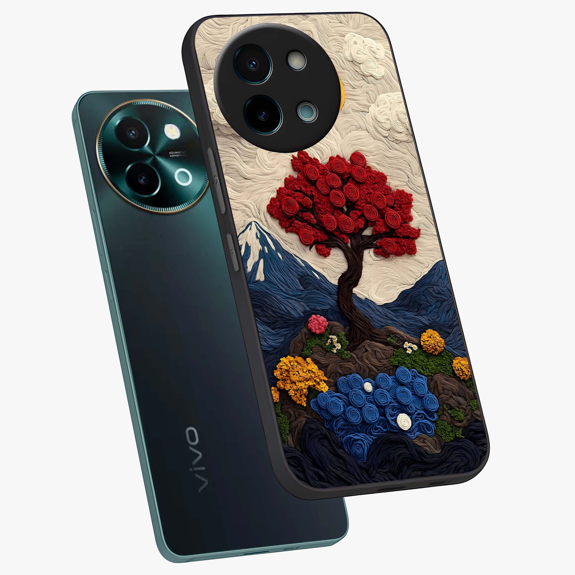 Eternal Nature Tapestry Glass Case displayed in angled mockup highlighting detailed botanical pattern with artistic aesthetic.