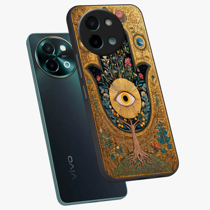Ethereal Evil Eye Glass Case displayed in angled mockup highlighting protective evil eye symbol with spiritual aesthetic design.
