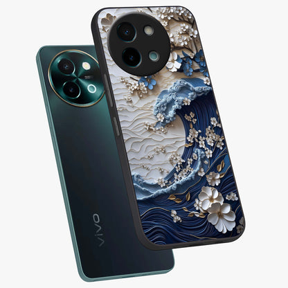 Floral Wave Origami Glass Case displayed in angled mockup highlighting geometric origami flower design with modern aesthetic style.