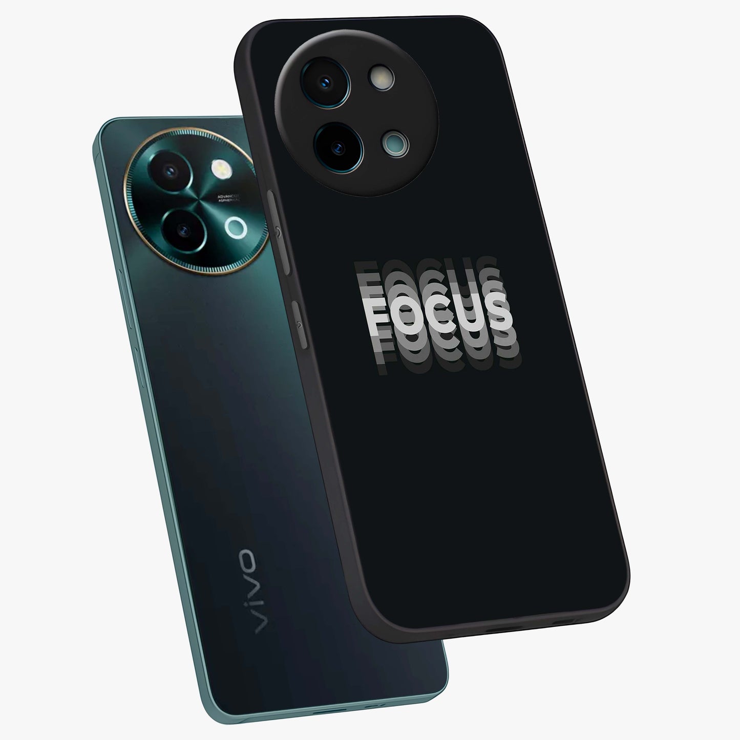 Focus Mode On Glass Case displayed in angled mockup highlighting clean minimal text artwork with modern aesthetic style.
