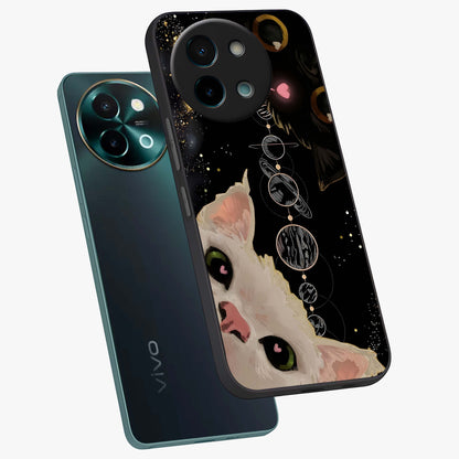 Galactic Cat Glass Case displayed in angled mockup highlighting celestial feline illustration with galaxy aesthetic style.