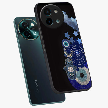 Galactic Charm Cluster Glass Case displayed in angled mockup highlighting luminous galaxy inspired design with dreamy aesthetic.