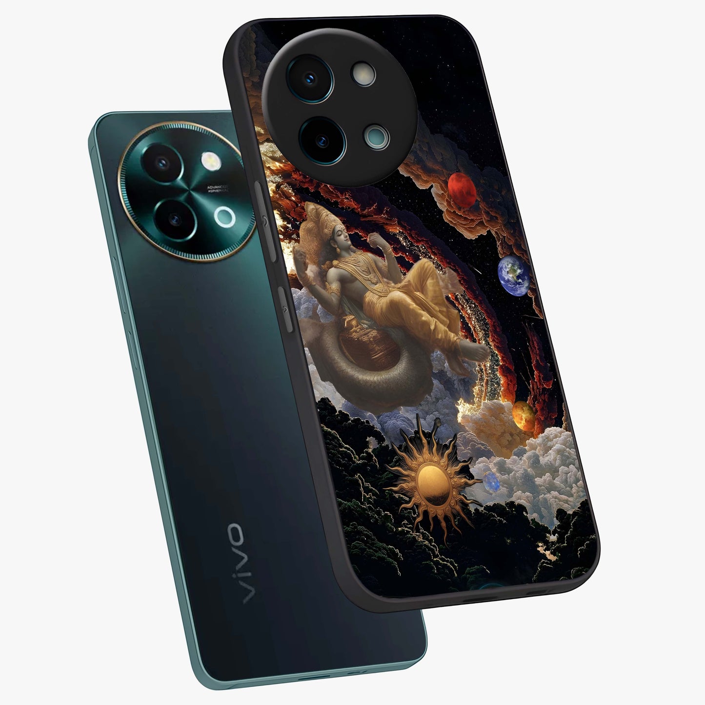 Galactic Divine God Glass Case displayed in angled mockup highlighting powerful celestial deity illustration with galactic aesthetic.