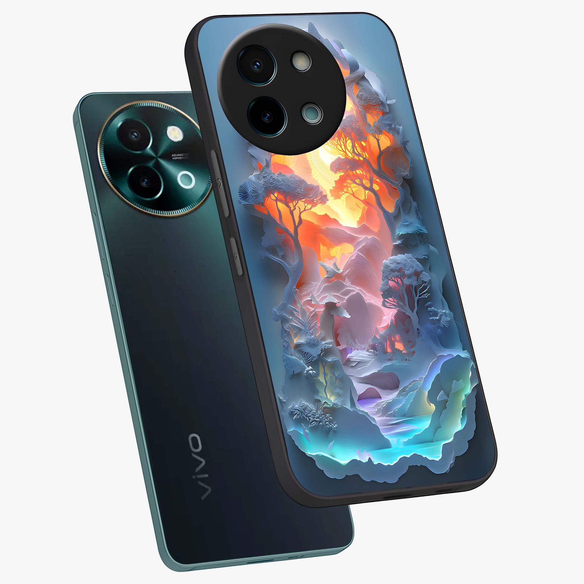 Glow Forest Portal Glass Case displayed in angled mockup highlighting mystical forest design with magical glowing aesthetic.