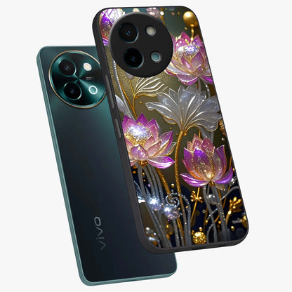 Golden Floral Majesty Glass Case displayed in angled mockup highlighting elegant flower design with royal golden aesthetic.